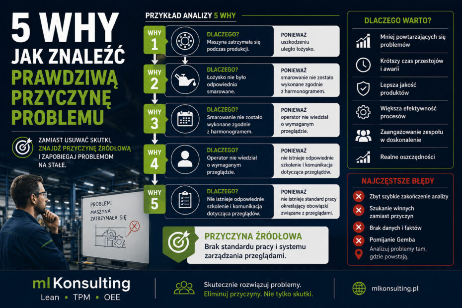 5 Why – analiza przyczyn źródłowych problemów w produkcji i Lean Management